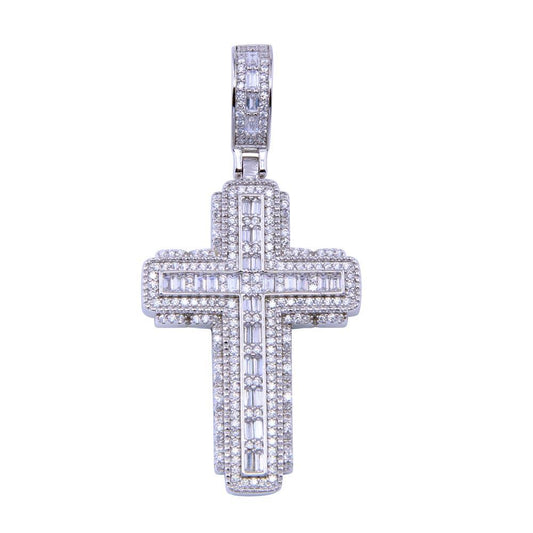 Rhodium Plated 925 Sterling Silver CZ Cross Pendant - SLP00329 | Silver Palace Inc.