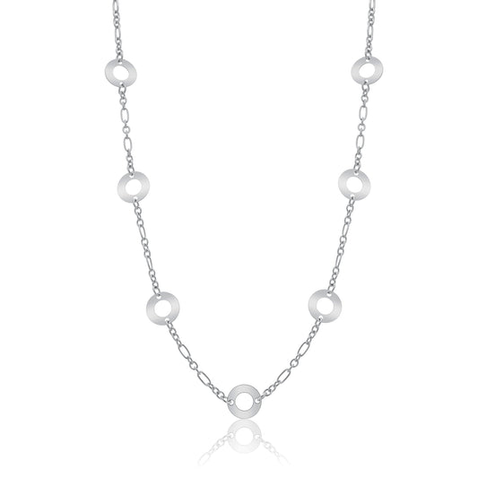 Rhodium Plated 925 Sterling Silver Multi Open Disc Necklace - SPN00026