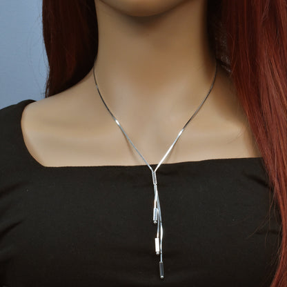 Rhodium Plated 925 Sterling Silver Multi Tube & Bead Dangle Necklace - SPN00031