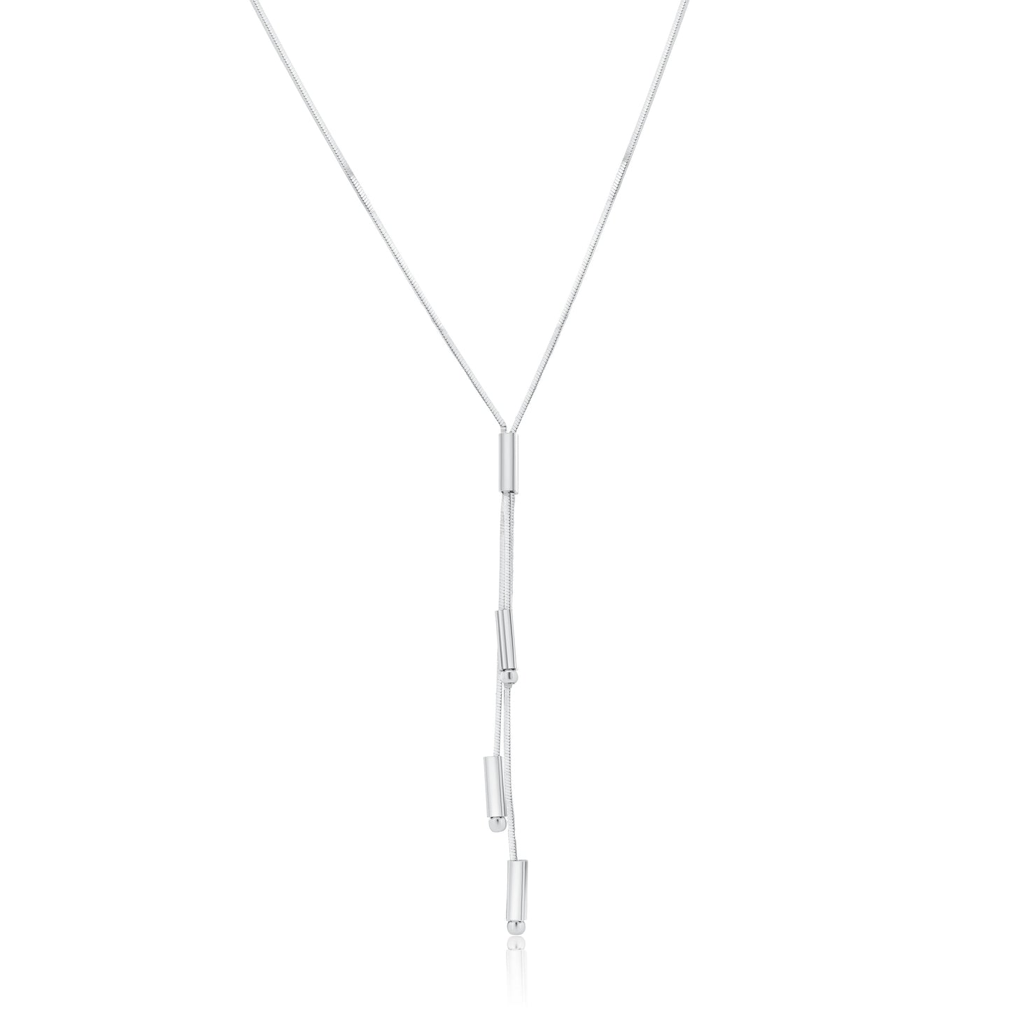 Rhodium Plated 925 Sterling Silver Multi Tube & Bead Dangle Necklace - SPN00031