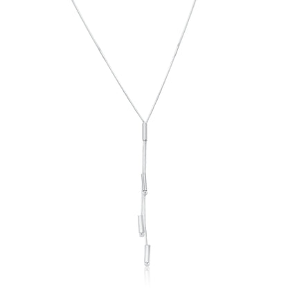 Rhodium Plated 925 Sterling Silver Multi Tube & Bead Dangle Necklace - SPN00031