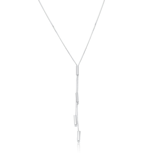 Rhodium Plated 925 Sterling Silver Multi Tube & Bead Dangle Necklace - SPN00031