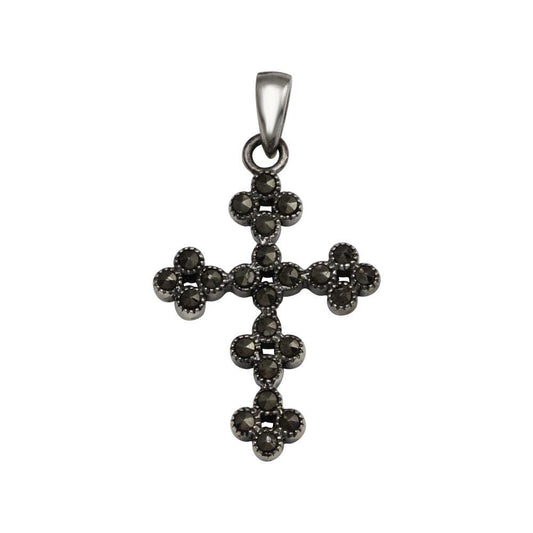 Silver 925 Oxidized Cross Marcasite Stone Pendant - SPP00001 | Silver Palace Inc.