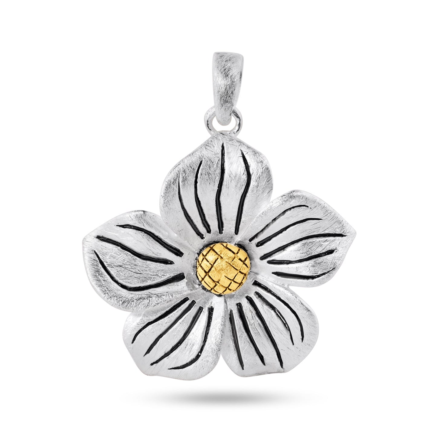 Sterling Silver Matte Finish 2T Flower Pendant - SPP00017