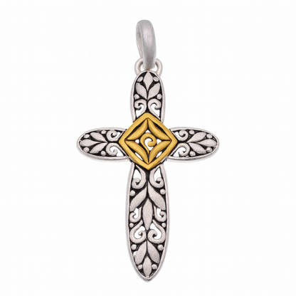 Clearance-Sterling Silver Matte Finish 2 Tone Filigree Cross -SPP00037