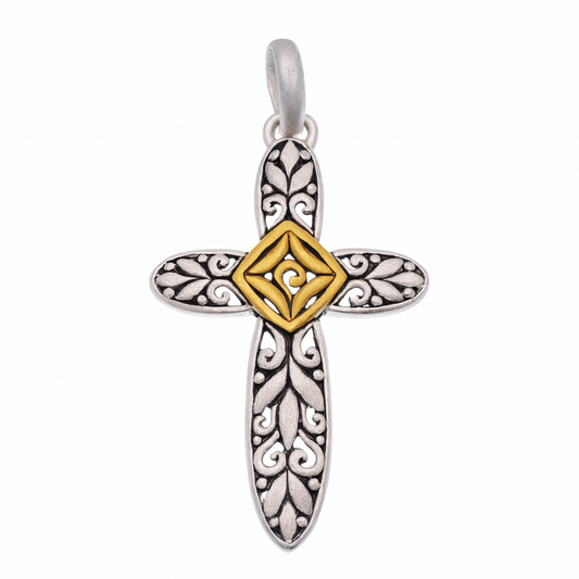 Clearance-Sterling Silver Matte Finish 2 Tone Filigree Cross -SPP00037
