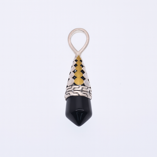 Clearance-Sterling Silver Two Tone Onyx Pendulum Pendant - SPP00049