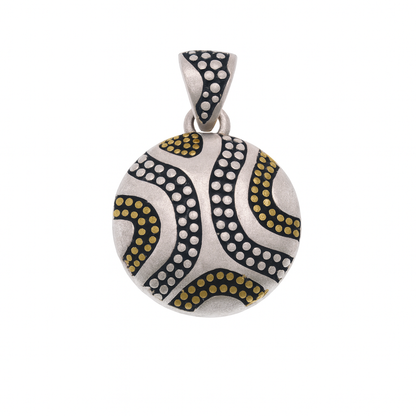 Clearance-Sterling Silver Three-Tone Beaded Dome Pendant - SPP00052