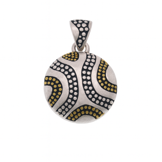 Clearance-Sterling Silver Three-Tone Beaded Dome Pendant - SPP00052