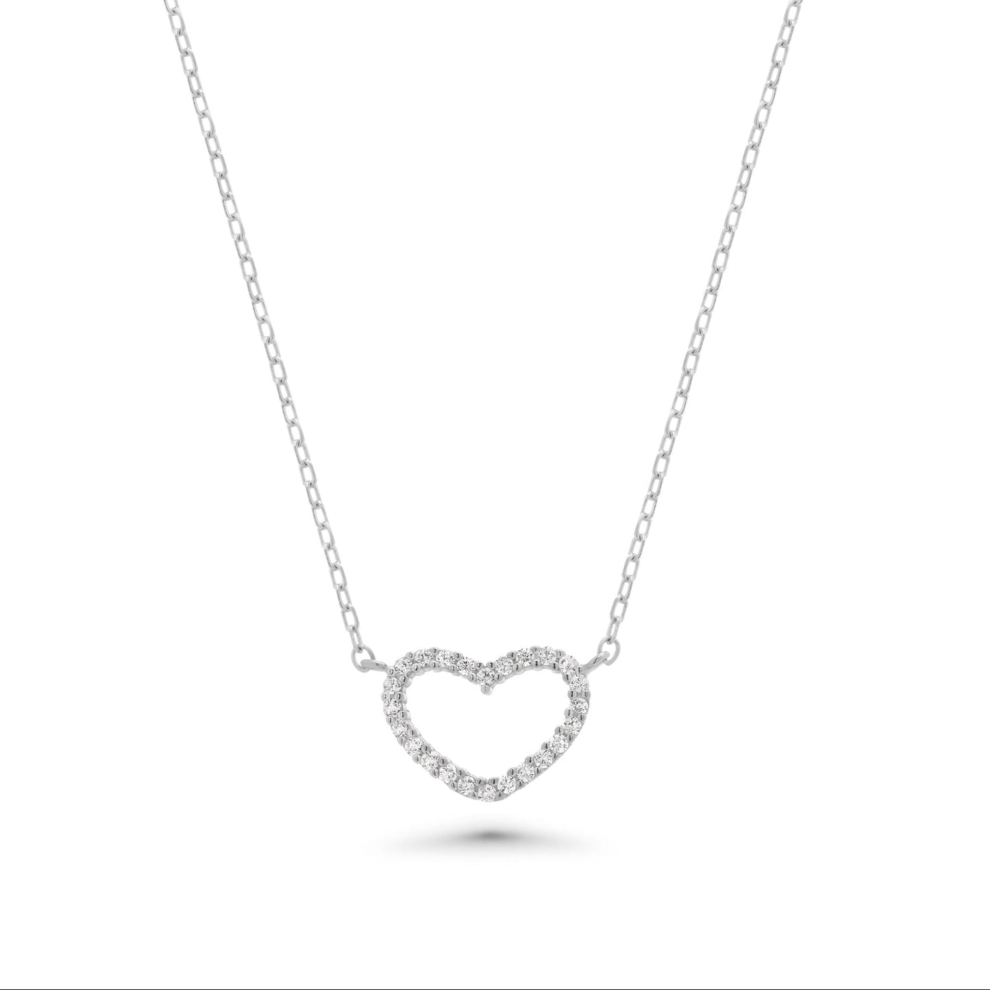 Rhodium Plated 925 Sterling Silver CZ Heart Outline Pendant - SPP00080