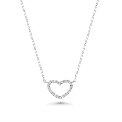 Rhodium Plated 925 Sterling Silver CZ Heart Outline Pendant - SPP00080