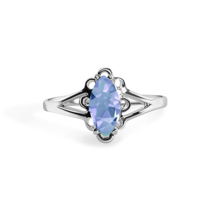 Rhodium Plated 925 Sterling Silver Marquise Birthstone Filigree Ring- SPR00003