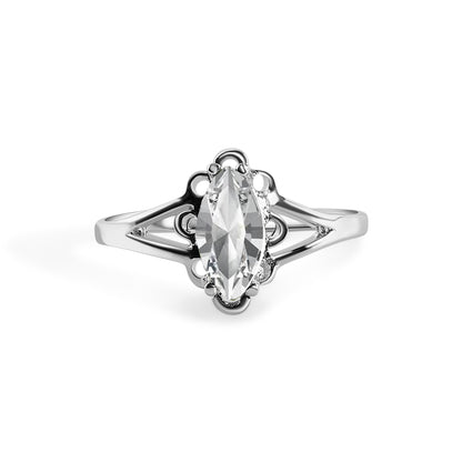 Rhodium Plated 925 Sterling Silver Marquise Birthstone Filigree Ring- SPR00003