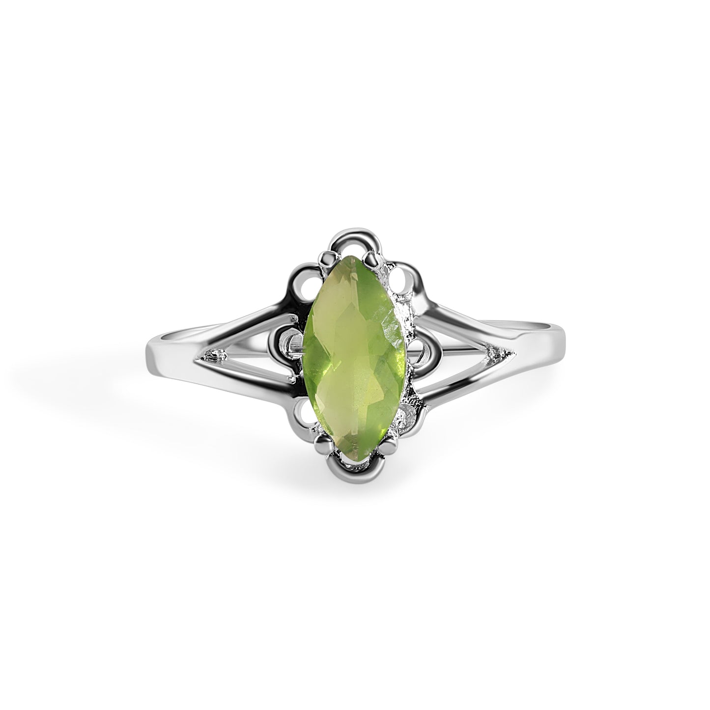 Rhodium Plated 925 Sterling Silver Marquise Birthstone Filigree Ring- SPR00003