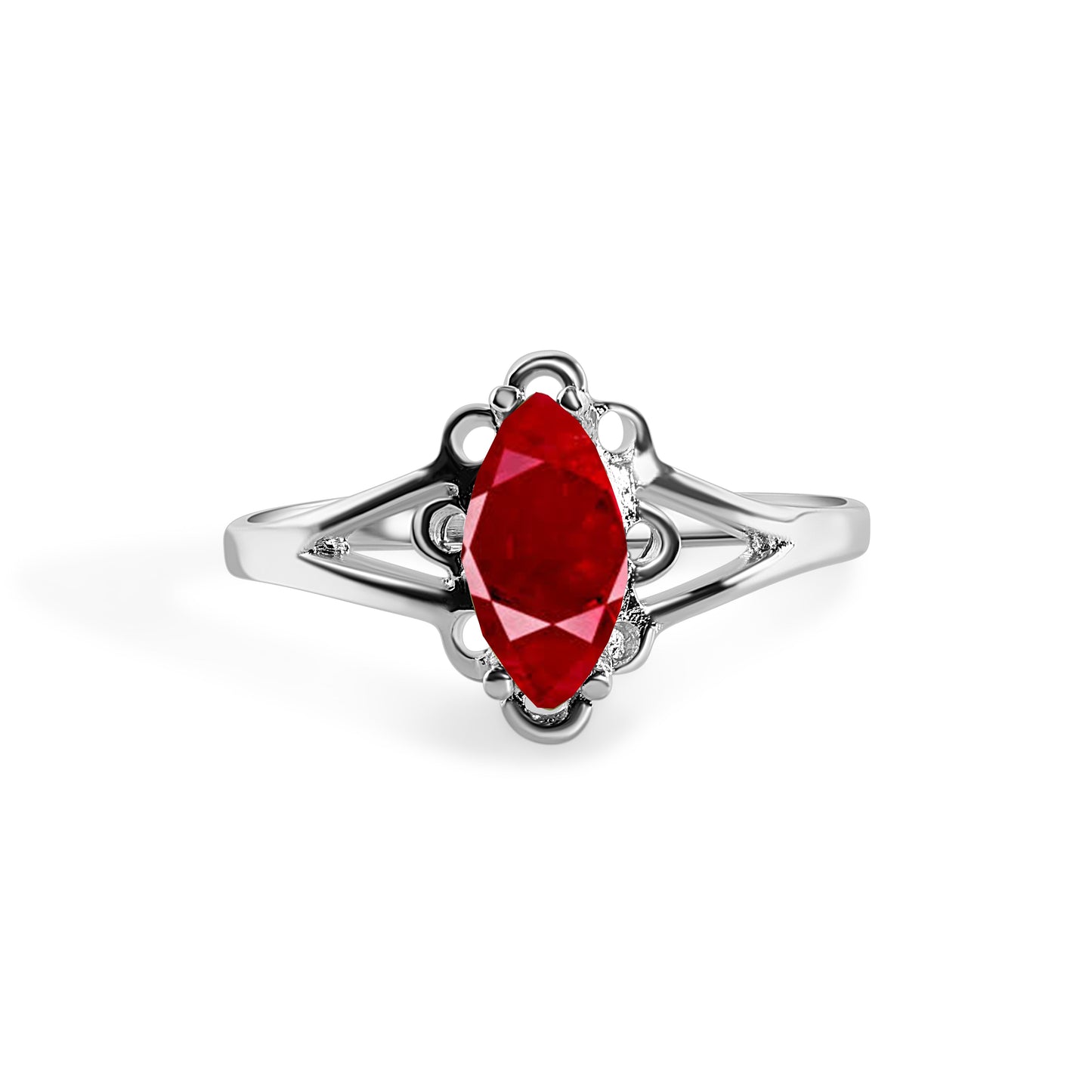 Rhodium Plated 925 Sterling Silver Marquise Birthstone Filigree Ring- SPR00003