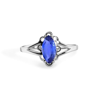 Rhodium Plated 925 Sterling Silver Marquise Birthstone Filigree Ring- SPR00003