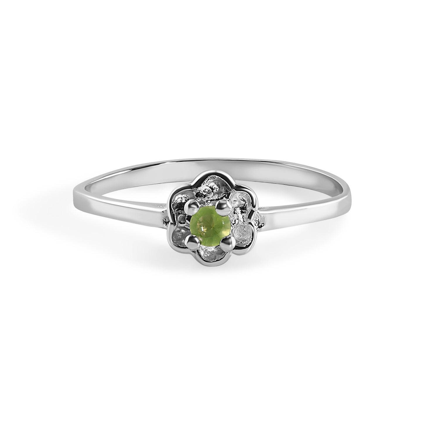 Rhodium Plated 925 Sterling Silver Dainty Birthstone Flower Ring- SPR00004