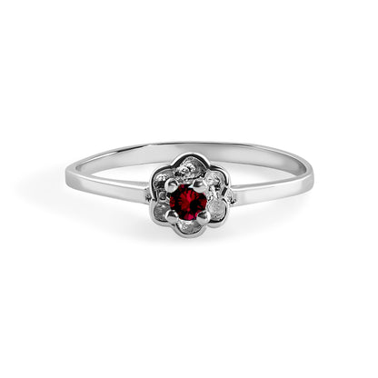 Rhodium Plated 925 Sterling Silver Dainty Birthstone Flower Ring- SPR00004