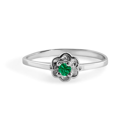 Rhodium Plated 925 Sterling Silver Dainty Birthstone Flower Ring- SPR00004