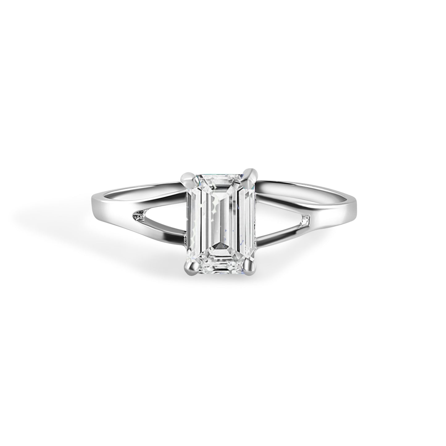 Rhodium Plated 925 Sterling Silver Emerald Cut Birthstone Ring- SPR00007