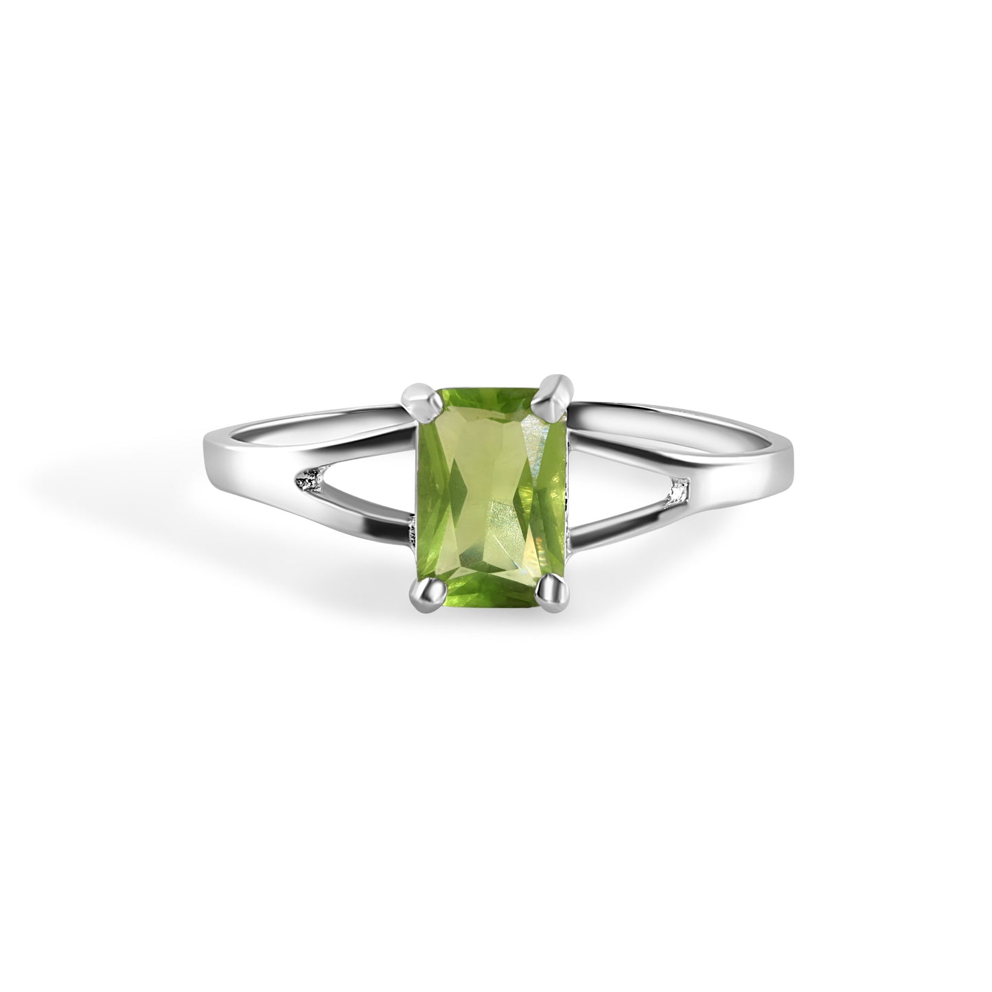 Rhodium Plated 925 Sterling Silver Emerald Cut Birthstone Ring- SPR00007