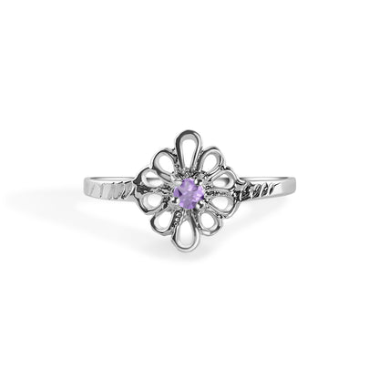 Rhodium Plated 925 Sterling Silverr Filigree Birthstone Ring- SPR00008