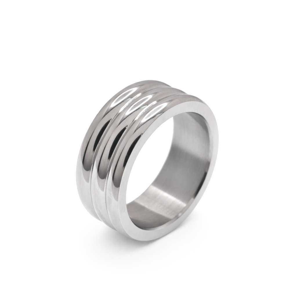 Rhodium Plated Stainless Steel Plain Multi Band Ring- SRB053