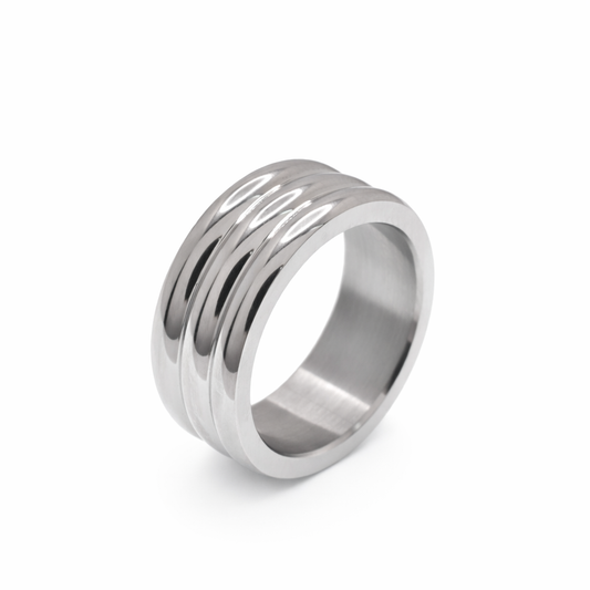 Rhodium Plated Stainless Steel Plain Multi Band Ring- SRB053