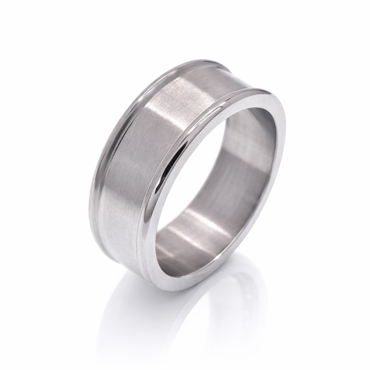 Rhodium Plated Stainless Steel Plain Bordered Ring- SRB055