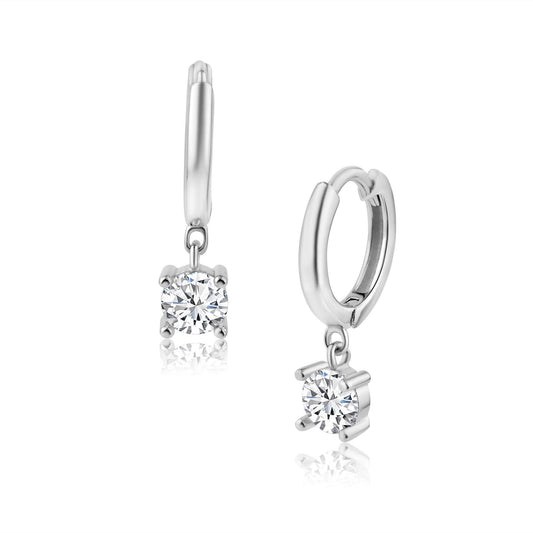 Silver 925 12.5mm Dangling Clear CZ Hoop Earring - SRE00001 | Silver Palace Inc.