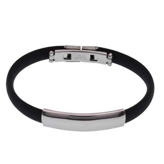 Stainless Steel Rectangular Design Rubber Bracelet - SSB00043