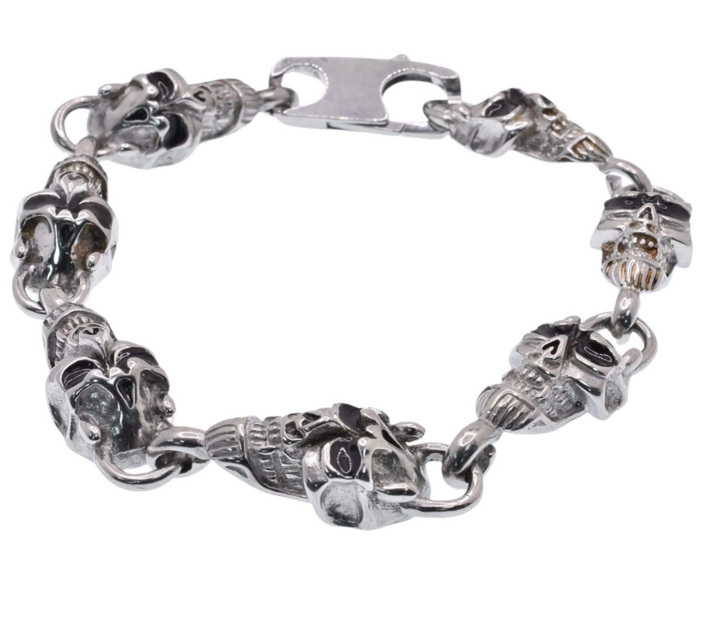 Stainless Steel Skull Black Enamel Eyes 11.3mm Bracelet - SSB00205