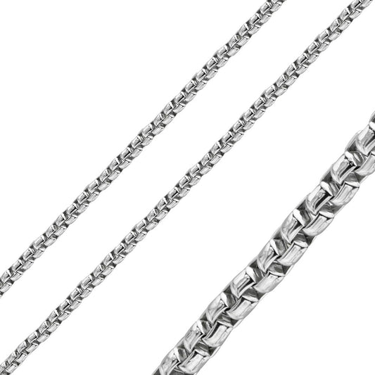 Rhodium Plated Stainless Steel 4 MM Round Box Link Chain Necklace - SSC039
