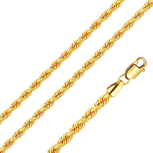 Gold Plated Stainless Steel 4 MM Rope Link Chain Necklace - SSC041GP