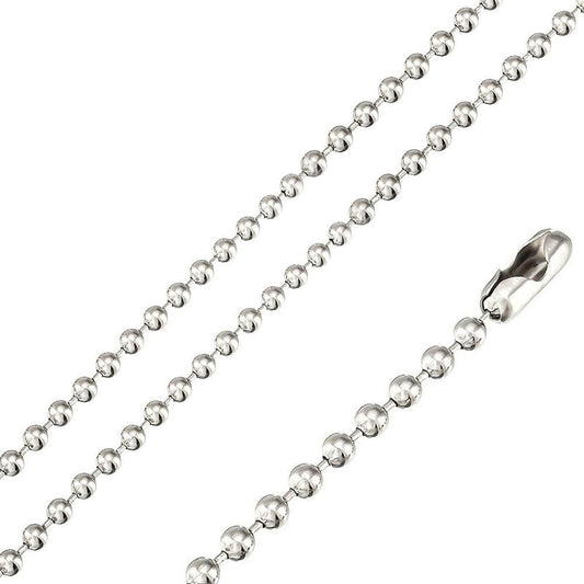 Rhodium Plated Stainless Steel 2 MM Bead Link Chain Necklace - SSC051