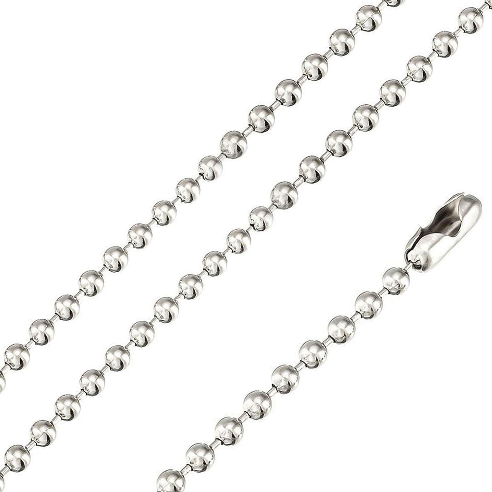 Rhodium Plated Stainless Steel 2.5 MM Bead Link Chain Necklace - SSC052