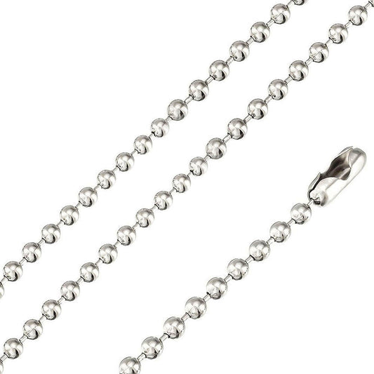Rhodium Plated Stainless Steel 2.5 MM Bead Link Chain Necklace - SSC052