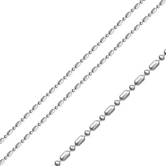Rhodium Plated Stainless Steel 2 MM Bead & Bar Link Chain Necklace - SSC054