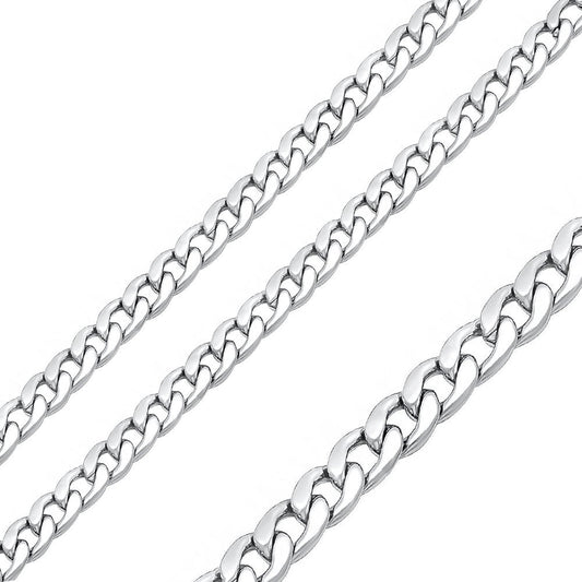 Rhodium Plated Stainless Steel 6.5 MM Curb Link Chain Necklace - SSC074