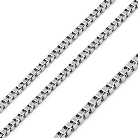 Rhodium Plated Stainless Steel 2 MM Box Link Chain Necklace - SSC077