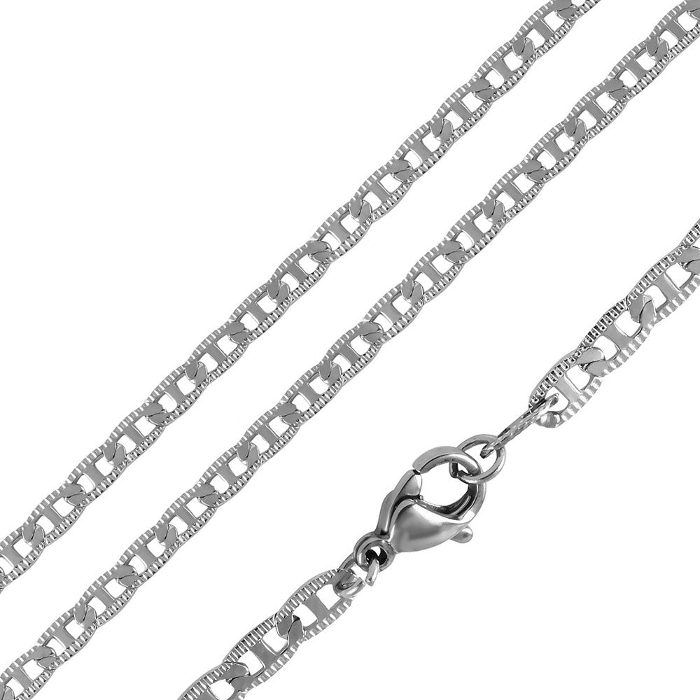 Rhodium Plated Stainless Steel 3 MM Diamond Cut  Valentino Link Chain Necklace - SSC091