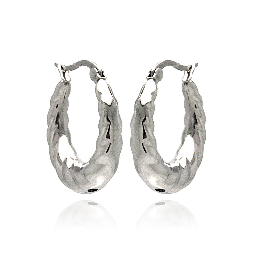 Rhodium Plated Stainless Steel Twisted Puffed Hoop Earrings - SSE00057