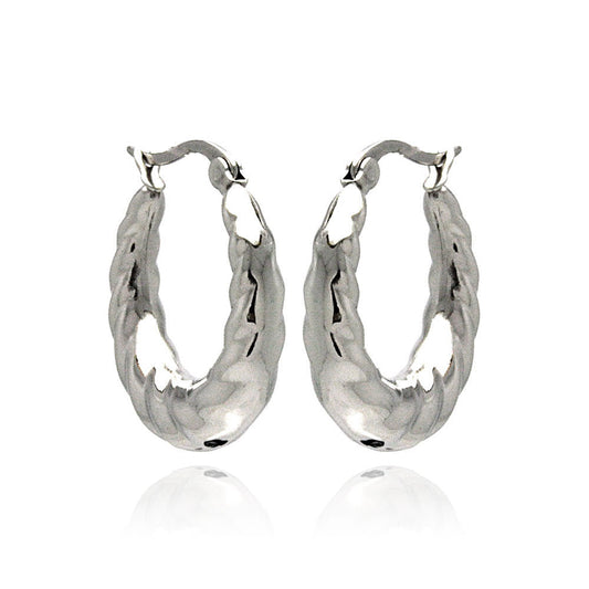 Rhodium Plated Stainless Steel Twisted Puffed Hoop Earrings - SSE00057