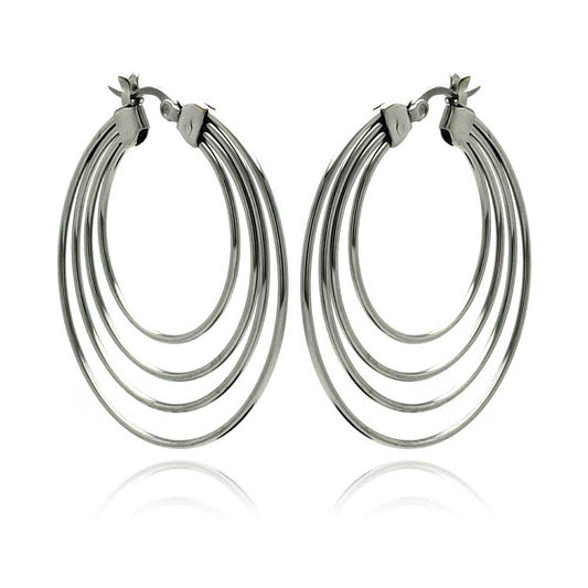 Rhodium Plated Stainless Steel Quadruple Circle Hoop Earrings - SSE00059
