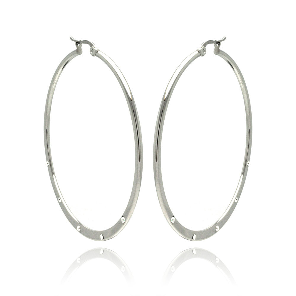 Rhodium Plated Stainless Steel 5 Cubic Zirconia Hoops Earrings - SSE00065