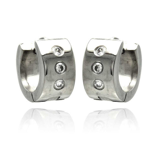Rhodium Plated Stainless Steel Multi Cubic Zirconia Huggie Hoop Earrings - SSE00071