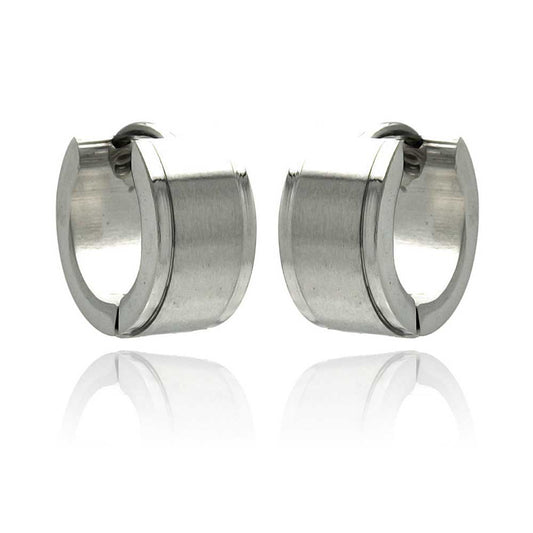Rhodium Plated Stainless Steel Huggie Hoop Earrings - SSE00072