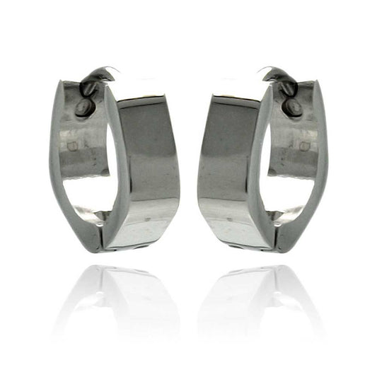 Rhodium Plated Stainless Steel Huggie Hoop Earrings - SSE00075