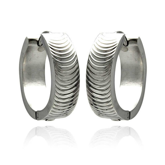 Rhodium Plated Stainless Steel Moon Cut Huggie Hoop Earrings - SSE00085