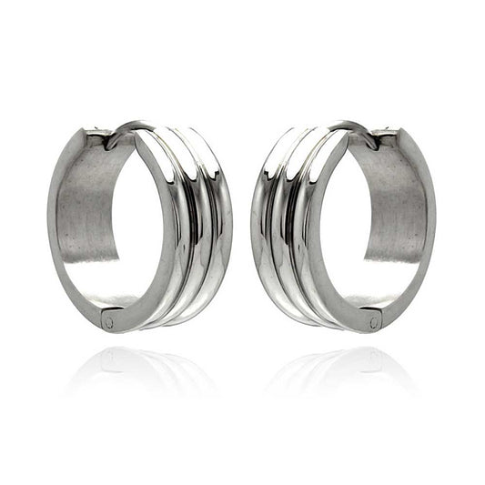 Rhodium Plated Stainless Steel Multi Line Huggie Earrings - SSE00087